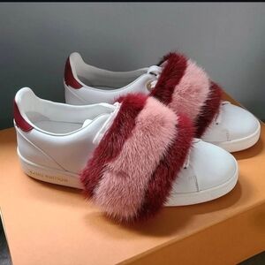 Louis Vuitton White Sneakers with Red and Pink‎ Fur
